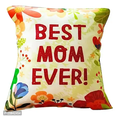 MONK MATTERS Best Mom Ever Floral Design Printed Cushion Cover with Fillers Size 12x12 Inches/30x30cms Micro Satin Fabric, Multicolor-thumb0