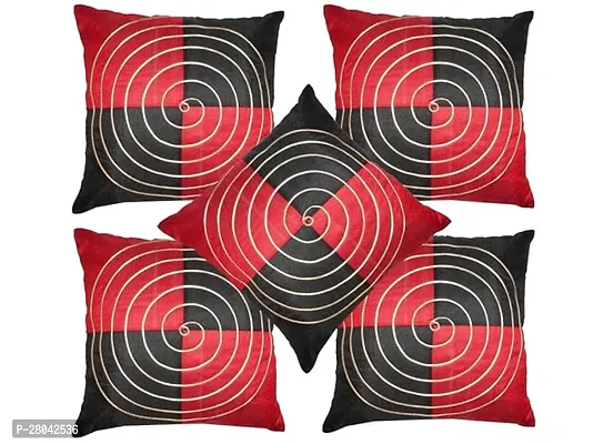 MONK MATTERS Maze Design Dupion Silk Cushion Cover Size 16x16 Inches/40x40cms Red and Black Color (Set of 5 Pcs)
