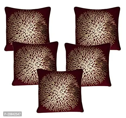 Monk Matters Abstract Design Gold Printed Velvet Cushion Cover Size 16x16 Inches/40x40cms Maroon Color (Set of 5 Pcs)-thumb0