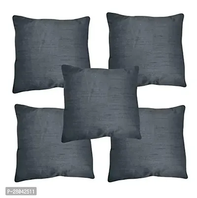 Monk Matters Dupion Silk Cushion Cover Size 16x16 Inches/40x40cms Black Color (Set of 5 Pcs)-thumb0