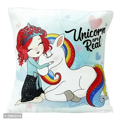 MONK MATTERS Microfiber Fabric Unicorn are Real Printed Cushion Cover with Filler (Multicolour, 12x12 Inches, 30x30 Cm)