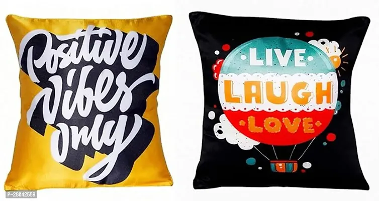 MONK MATTERS Micro Satin Fabric Live Laugh Love and Positive Quote Printed Cushion Cover Size 12x12 Inches/30x30cms Multicolor (Pack of 2)-thumb0