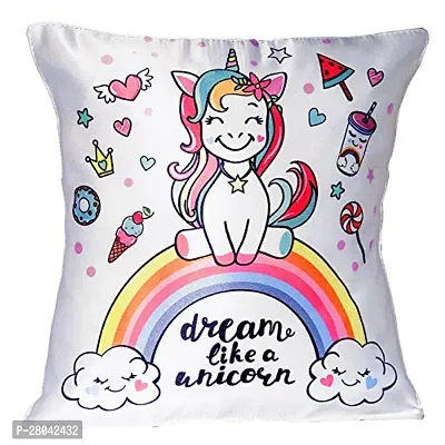 MONK MATTERS Micro Satin Fabric Dream Like A Unicorn Printed Cushion Cover with Fillers (Multicolor, 12x12 Inches)