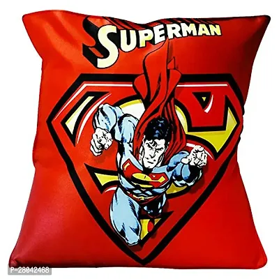MONK MATTERS Micro Sation Fabric Superman Cartoon Printed Cushion Cover with Fiber Fillers (Size 12 Inches x12 Inches, Multicolor)
