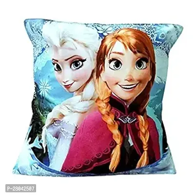 Monk Matters Micro Satin Fabric Frozen Cartoon Printed Cushion Cover with Fiber Fillers (Multicolor, 12 Inches x12 Inches)