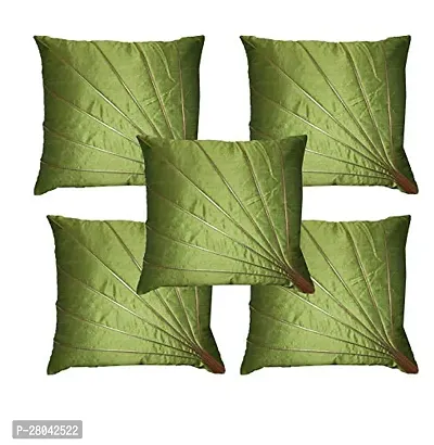 Monk Matters Golden Stripes Design Dupion Silk Cushion Cover Size 16x16 Inches/40x40cms Green Color (Set of 5 Pcs)-thumb0