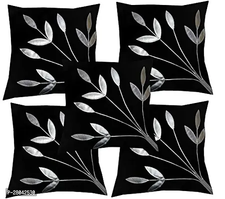 Monk Matters Golden Leaves Design Dupion Silk Cushion Cover Size 16x16 Inches/40x40cms Black Color (Set of 5 Pcs)-thumb0