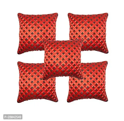 Monk Matters Satin Star Geometric Design Cushion Cover Size 16x16 Inches/40x40cms Red Color (Set of 5 Pcs)