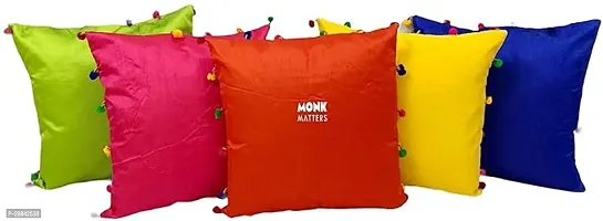 Monk Matters Dupion Silk Multicolor Balls Hangings Cushion Cover Size 16x16 Inches/40x40cms (Set of 5 Pcs Multicolor)-thumb0
