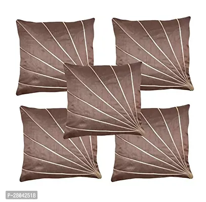 Monk Matters Golden Stripes Design Dupion Silk Cushion Cover Size 16x16 Inches/40x40cms Coffee Brown Color (Set of 5 Pcs)
