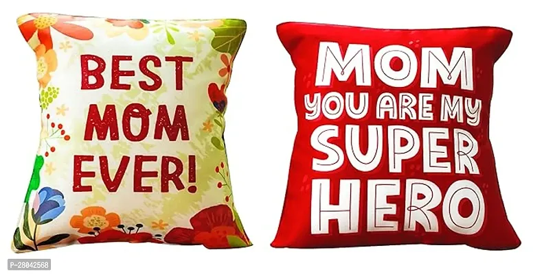 MONK MATTERS Best Mom and Mom Super Hero Printed Cushion Cover Size 12x12 Inches Micro Satin Fabric, Multicolor (Pack of 2 with Fillers)-thumb0