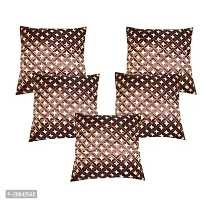 Monk Matters Satin Star Geometric Design Cushion Cover Size 16x16 Inches/40x40cms Brown Color (Set of 5 Pcs)-thumb0