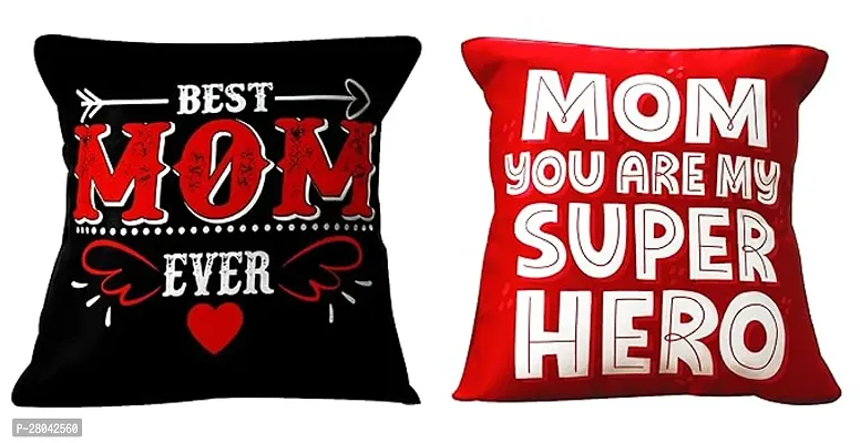 MONK MATTERS Mom Superhero and Best Mom Printed Cushion Cover Size 12x12 Inches, Micro Satin Fabric, Multicolor (Pack of 2 with Fillers)