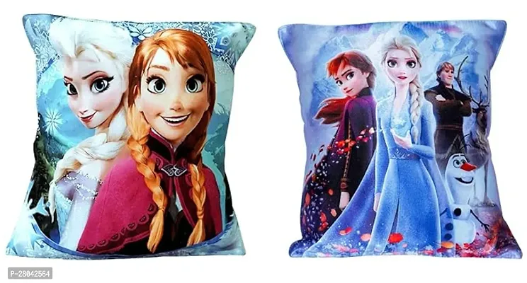 MONK MATTERS Micro Sation Fabric Frozen Cartoon for Girls Printed Cushion Cover with Fiber Fillers (Size 12 Inches x12 Inches, Multicolor)
