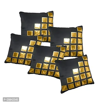 Monk Matters Gold Boxes Geometric Design Raisen Velvet Fabric Cushion Cover Size 16x16 Inches/40x40cms Black Color (Set of 5 Pcs)-thumb0