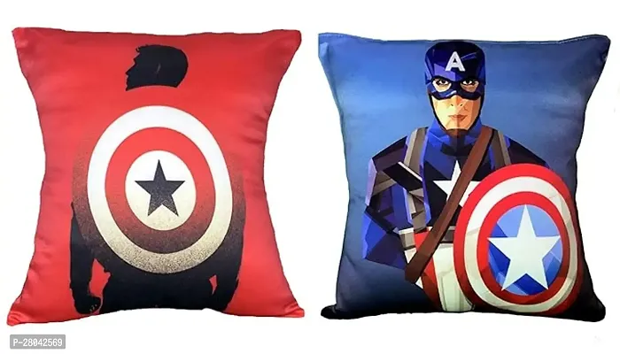 MONK MATTERS Captain America Shield Printed Cushion Cover Combo Size 12x12 Inches/30x30cms Micro Satin Fabric (Pack of 2 Cushion Covers with Fillers) Multi Color-thumb0
