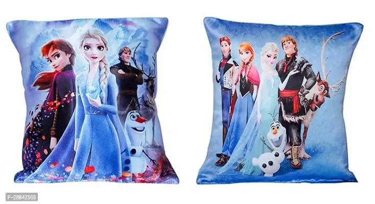MONK MATTERS Frozen All Character Cartoon Printed Cushion Cover Size 12x12 Inches/30x30cms Micro Satin Fabric (Pack of 2, Multicolor), Ideal Gift for Girls and Kids