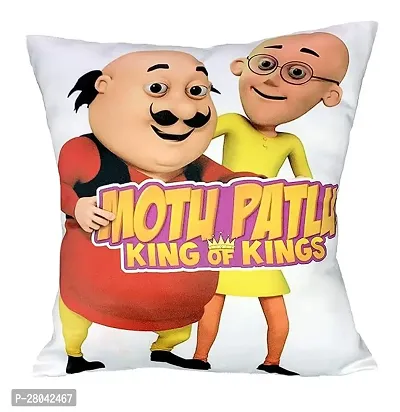 MONK MATTERS Micro Satin Fabric Motu Patlu King of Kings Printed Cushion Cover with Filler (12x12 Inches, Multicolor)