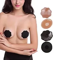 Women's Reusable Silicon Cover Pasties (Stick on Breast Petals) Beige /Black (Pack of 1) Free Size-thumb2