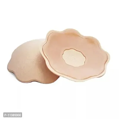 Women's Reusable Silicon Cover Pasties (Stick on Breast Petals) Beige /Black (Pack of 1) Free Size-thumb0