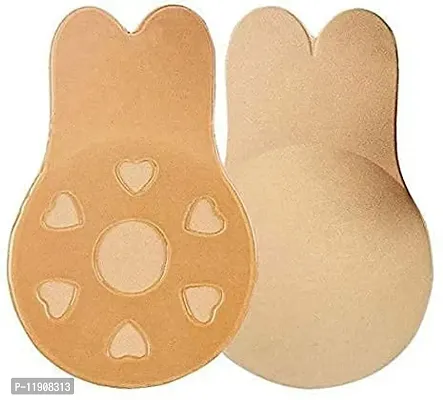 BlueBird_Present-1 Pair Strapless Rabbit Shape Silicone resuable Breast Lifting Bra Nipple Cover Reusable Size-(XL/XXL) Beige-thumb0