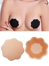Blue Bird Present_ Women Reusable Silicon Cover Pasties (Stick on Breast Petals) Beige /Black (Pack of 1) Free Size-thumb3