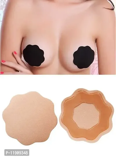 Blue Bird Present_ Women Reusable Silicon Cover Pasties (Stick on Breast Petals) Beige /Black (Pack of 1) Free Size-thumb4