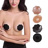 Blue Bird Present_ Women Reusable Silicon Cover Pasties (Stick on Breast Petals) Beige /Black (Pack of 1) Free Size-thumb2
