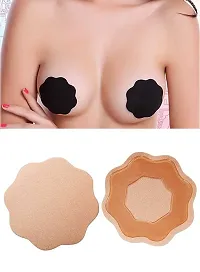 Women's Reusable Silicon Cover Pasties (Stick on Breast Petals) Beige /Black (Pack of 1) Free Size-thumb3