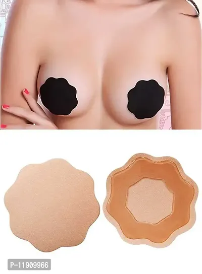 Women's Reusable Silicon Cover Pasties (Stick on Breast Petals) Beige /Black (Pack of 1) Free Size-thumb4