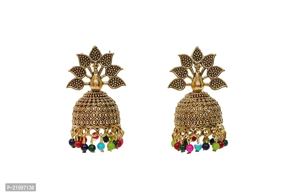 Fn sales peacock design and multi color pears golden  jumkha earrings for girls and women ( pack of 1)