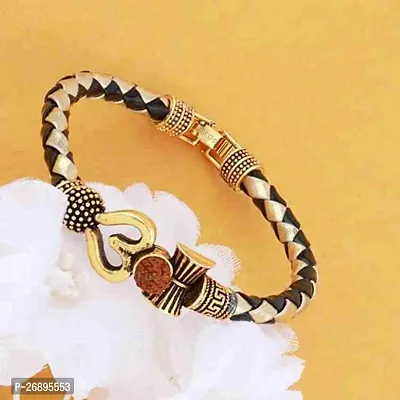 Om damru design rudraksh leather bracelate for men and boys.-thumb0