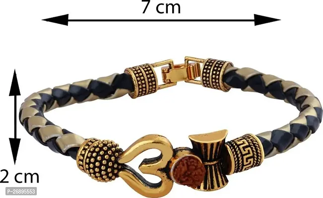 Om damru design rudraksh leather bracelate for men and boys.-thumb2