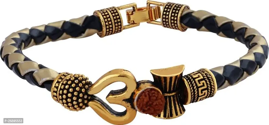 Om damru design rudraksh leather bracelate for men and boys.-thumb3
