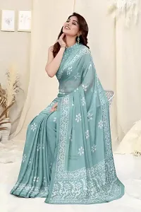 Elegant Turquoise Chiffon Printed Bollywood Saree with Blouse piece-thumb2