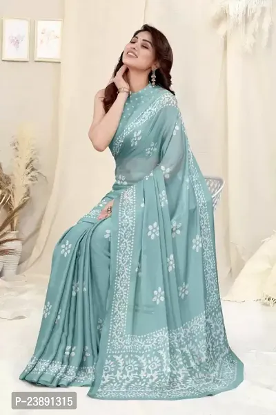 Elegant Turquoise Chiffon Printed Bollywood Saree with Blouse piece-thumb3