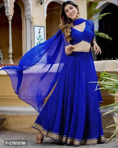 Stylish Blue Poly Georgette Embellished Lehenga Choli Set For Women-thumb5