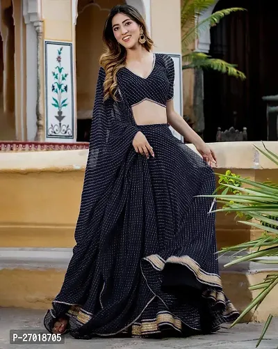 Stylish Black Poly Georgette Embellished Lehenga Choli Set For Women