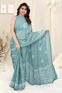 Elegant Turquoise Chiffon Printed Bollywood Saree with Blouse piece-thumb3