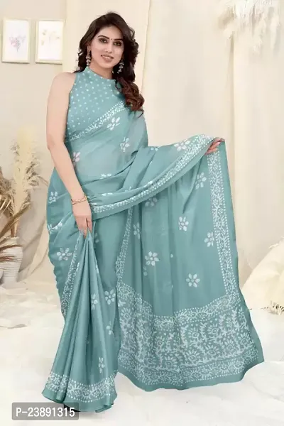 Elegant Turquoise Chiffon Printed Bollywood Saree with Blouse piece-thumb4