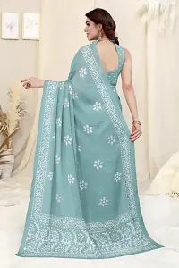 Elegant Turquoise Chiffon Printed Bollywood Saree with Blouse piece-thumb4