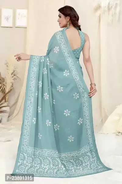 Elegant Turquoise Chiffon Printed Bollywood Saree with Blouse piece-thumb5