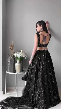 Stylish Black Cotton Blend Embellished Lehenga Choli Set For Women-thumb1