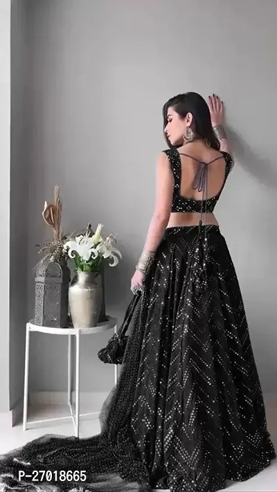 Stylish Black Cotton Blend Embellished Lehenga Choli Set For Women-thumb2