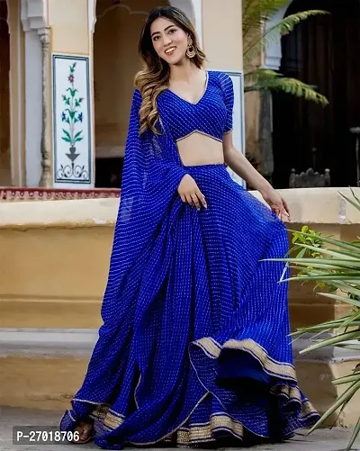 Stylish Blue Poly Georgette Embellished Lehenga Choli Set For Women