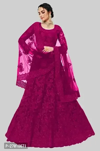 Stylish Pink Net Embellished Lehenga Choli Set For Women
