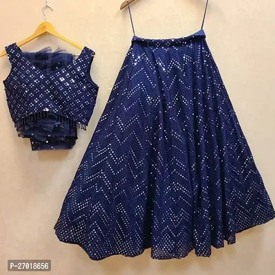Stylish Navy Blue Cotton Blend Embellished Lehenga Choli Set For Women-thumb0