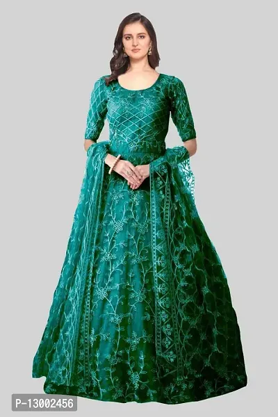 Stylish Green Embroidery  Net Gown For Women