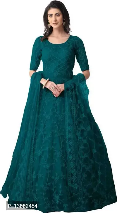 Stylish Blue Embroidery  Net Gown For Women-thumb0