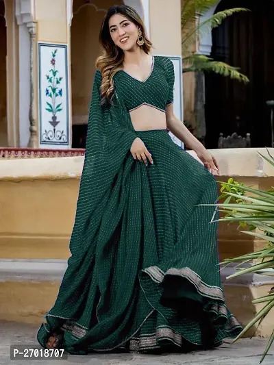 Stylish Green Poly Georgette Embellished Lehenga Choli Set For Women-thumb4